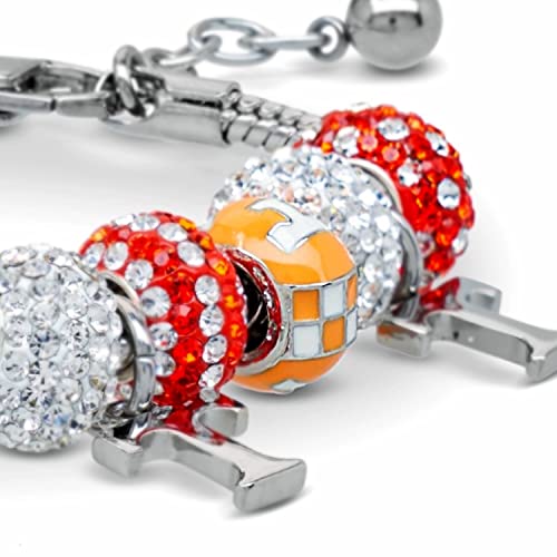 Tennessee Vols Charm for Bracelets - Orange & White Bead - Hypoallergenic Stainless Steel