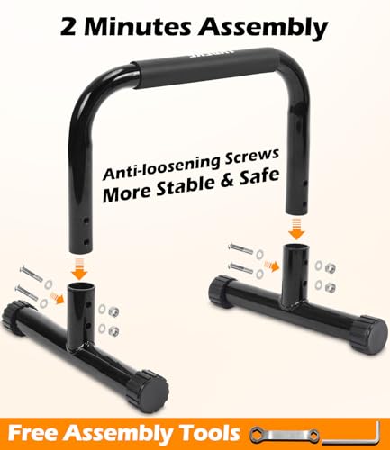 Heavy-Duty Push Up Bar - 14'' Steel Parallettes - Black