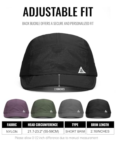 Croogo Short Brim Foldable Baseball Cap Quick Dry 5-Panel Running Hat - One Size / Ddy1-black