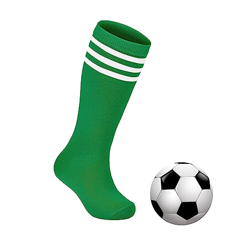 Kids Knee High Soccer Socks - Cotton Athletic Socks, Green, 6-9 Years