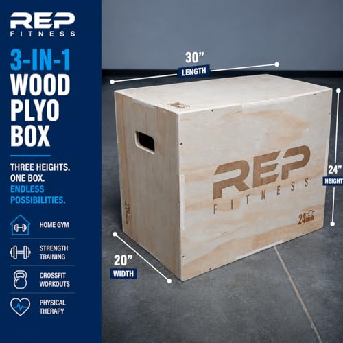 Plyometric Wood Jump Box - 30" x 24" x 20" - Adjustable Height