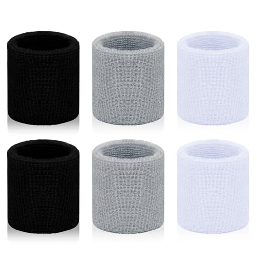 6 Pack Sweatbands for Sports - Breathable Athletic Wrist Bands - Black, White, Grey