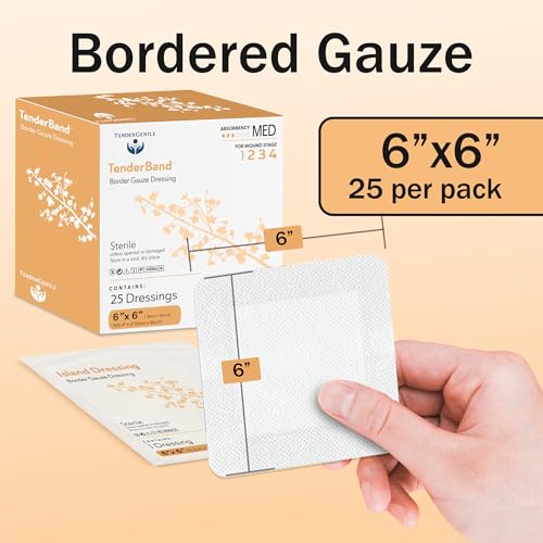 TenderGentle 6x6 Bordered Gauze Island Dressing - 25 Large Adhesive Wound Bandages