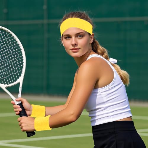 Sweatband Set - 1 Headband & 2 Wristbands - Yellow