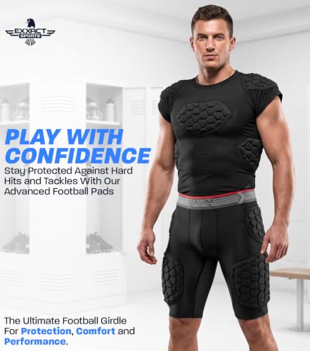 Exxact Sports Elite 5-Pad Adult Football Girdle Black Medium with Cup Pocket