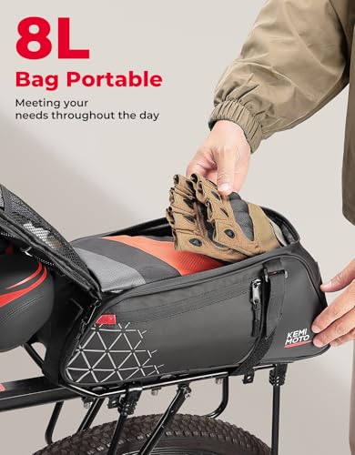 8L Rear Bike Rack Bag - Water Resistant Pannier for Cycling - Black