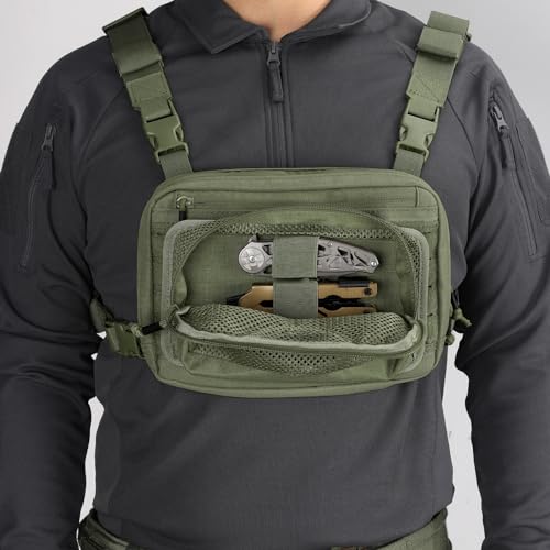LIVANS Tactical Mesh Zipper Pouch - Modular Organizer, Ranger Green