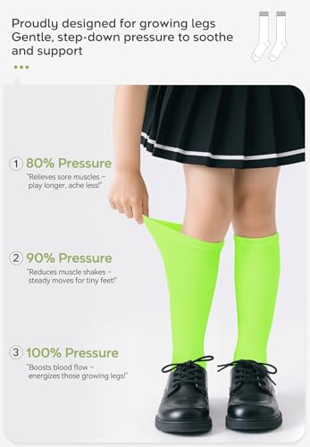 Kids Soccer Socks - 2 Pack Cotton Knee High Socks 6-9 Years - Neon Green & Hot Pink