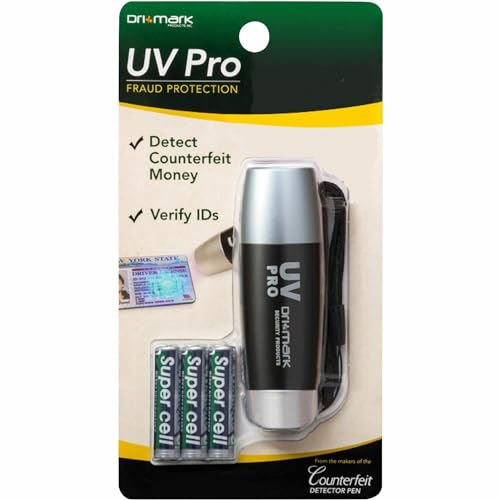 Dri Mark UV Pro Proprietary UV Flashlight Document Fraud & International Counterfeit Money Detection - Detects Pet Urine, Stains & Cleanliness - Loss & Fraud Protection - Batteries Included