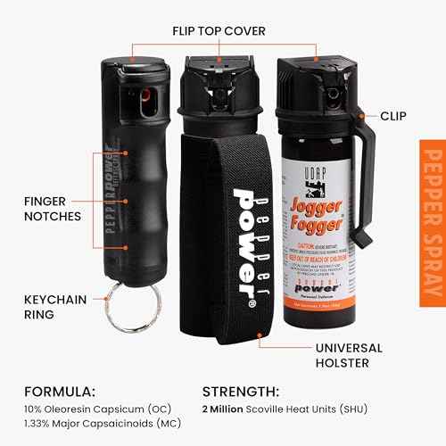 UDAP Pepper Power Jogger Fogger OC Compact Self Defense Pepper Spray with Holster, Clip and Mini Keychain, Travel Size for Runners, PSD, 5 Piece Pack