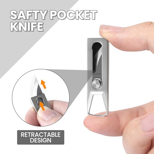 KAMBOLLY Small Keychain Knife, 2pcs Mini Keychain Box Cutter, Tiny Pocket Knives with Stainless Steel Blade, EDC Package Opener Safety Lock, Little Cutting Tool for Open Box, Cool Gadgets for Women Men
