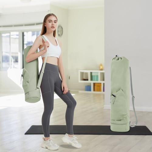 Yoga Mat Bag with Wet Pocket & Water Bottle Holder - Sage Green, Medium