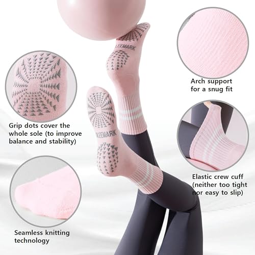 Non-Slip Women's Pilates Yoga Socks - Ankle Socks, 3 Pack White Stripes