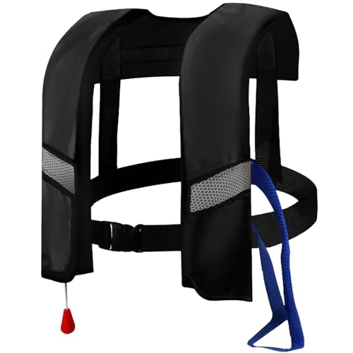 FOLALIFE Black 150N Automatic Inflatable Life Jacket with Reflective Strips & Safety Buckle