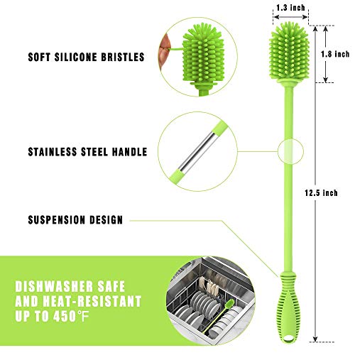 Silicone Bottle Brush Cleaner with Long Handle - Green