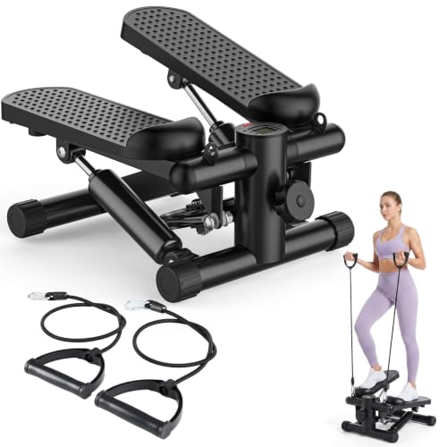 Mini Stepper Exercise Machine with Resistance Bands - Black