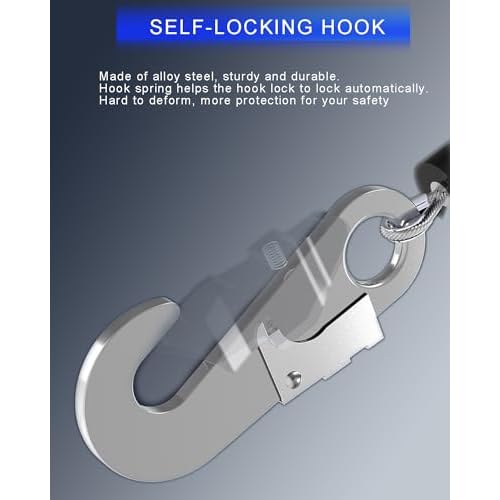 11FT RTOVZON Self Retracting Lifeline, Fall Arrest Fall Protection Dual Alloy Steel Hook Steel Wire Rope Heavy Duty Retractable Lanyard, Roofing Lifeline, SRL, Safety Lanyard