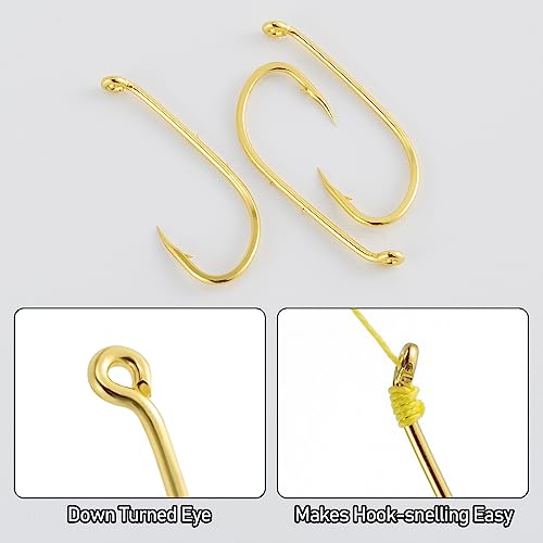 Dr.Fish 100 Pack Baitholder Fishing Hooks Size 4 Offset Gold for Freshwater & Saltwater