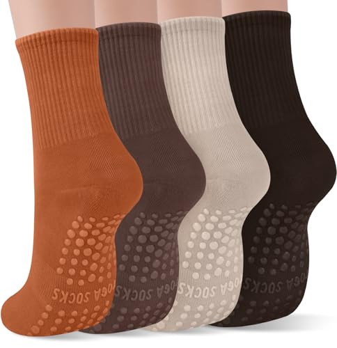 Non-Slip Grip Pilates Socks for Women - Dark Brown/Orange/Brown/Light Brown