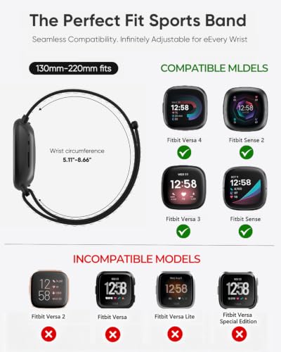 Nylon Replacement Bands for Fitbit Versa 4/3 & Sense - Black