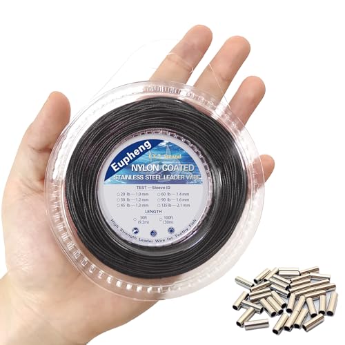 1x7 Nylon Coated Stainless Steel Fishing Leader Wire - 30lb, 30ft - Black