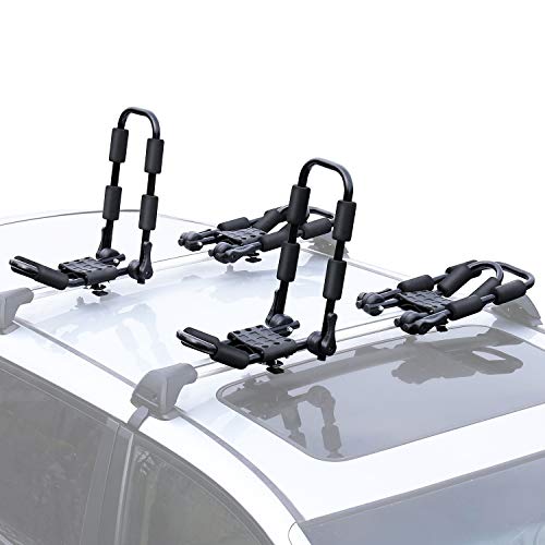 Folding Kayak Roof Rack - Large J Bar for 2 Kayaks, 150 lbs Capacity