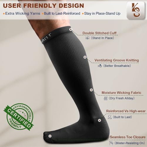 Compression Socks for Men & Women - Knee-High, 3 Pairs, Large-X-Large - Black