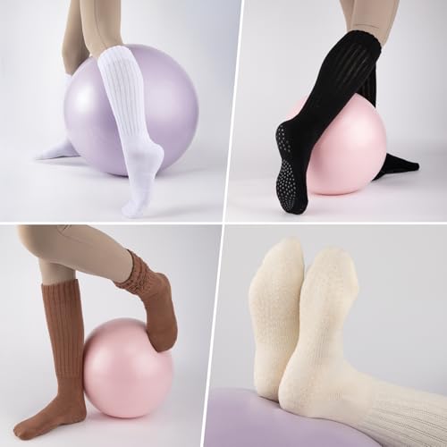 Grip Pilates Socks for Women - 3 Pairs Scrunch Crew Socks - White/Grey/Black