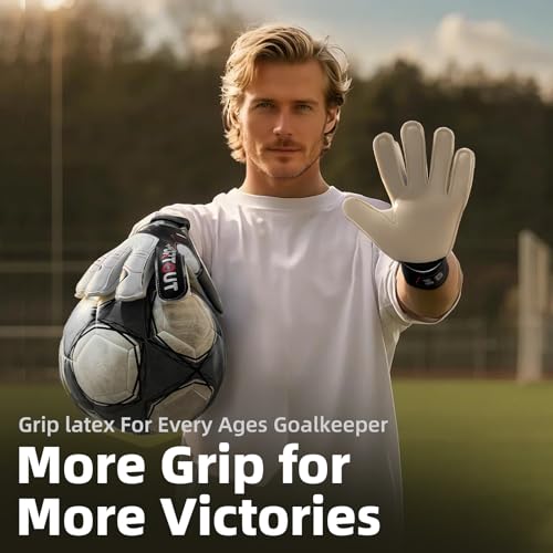 Sportout Youth & Adult Goalie Gloves Black 9 – Strong Grip, Finger Protection, 4+3mm Latex