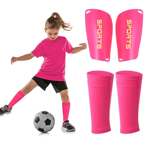 Kids Soccer Shin Guards with Sock Sleeves - Small Pink