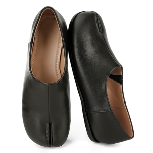 UBWDU Split Toe Shoes Tabi Flats for Women Wide Width, Black 8.5