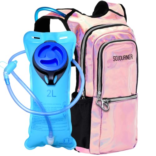 Hydration Pack Backpack - 2L Bladder, Holographic Pink - Festival Essential