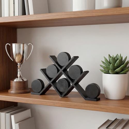 CroBlissful Black Wooden Hockey Puck Display Case Holder for 6 Pieces (6-Piece)