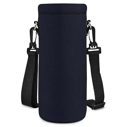 Water Bottle Sling Bag Carrier - Insulated Neoprene Case - Pure Black