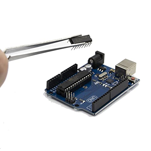 MMOBIEL Industrial Precision Fiber Grip Soldering Tweezer Cross Locking Straight Pointed Tip Stainless Steel for Electronics Repair, Jewelry, Computer, Laboratory Work etc.