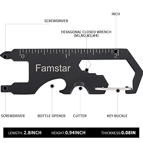 Keychain Multi-Tool 3-Pack - Metal Pocket Tool Wrench & Ruler - Black