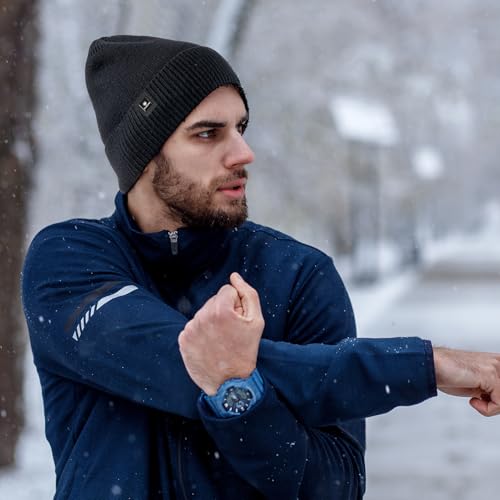 Soft Knit Cuffed Beanie - Unisex Winter Hat for Men and Women - Black