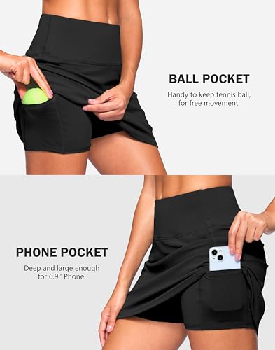 High Waisted Tennis Skirt with 2 Pockets - A-Line Mini Skort for Women
