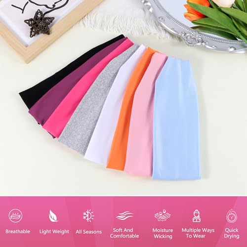 Wide Elastic Headbands for Women - 8 Pack in Vibrant Colors