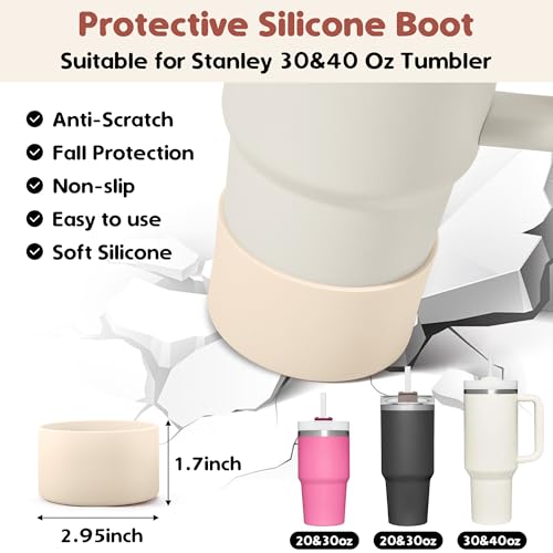 Tumbler Accessories Set for 30 & 40 oz Cups - Straw Covers, Boot & Stopper - Cream