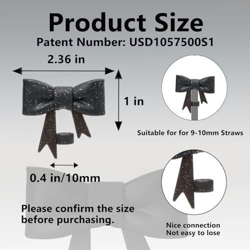 Glitter Black Bow Straw Covers - 3 Pcs Silicone Toppers for Stanley 30 & 40 oz Tumblers