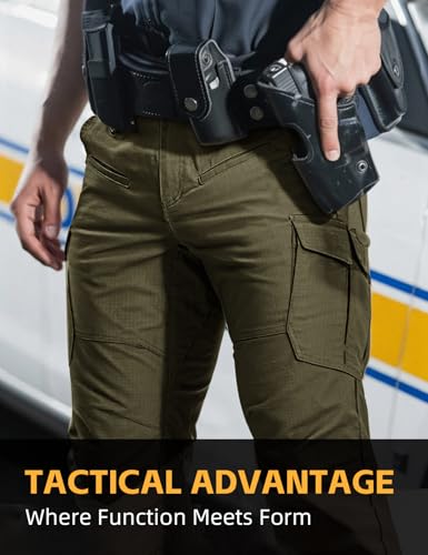 IDOGEAR Men's Ripstop Tactical Cargo Pants - Lightweight Stretch, Ranger Green, 32W x 30L
