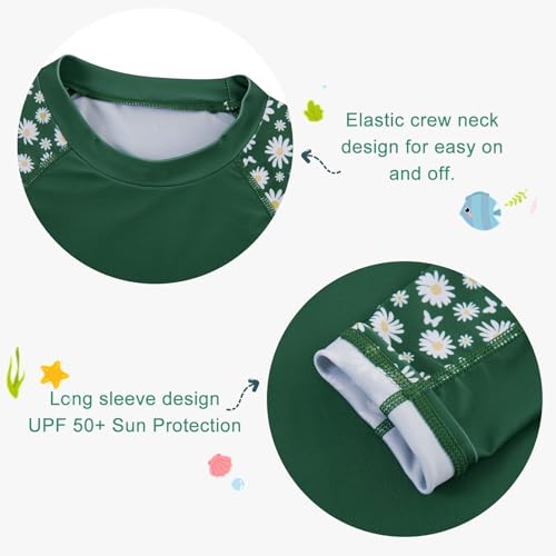 Girls Long Sleeve Rashguard Swimsuit - Green, Size 11-12Y