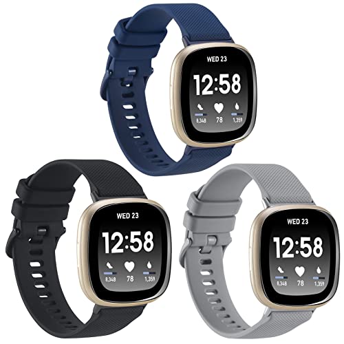 3-Pack Sport Bands Compatible with Fitbit Versa 4/Versa 3/Sense