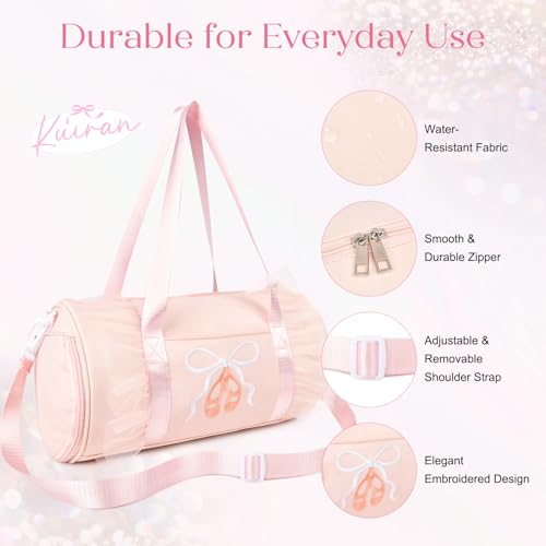 KUIRAN 8L Pink Dance Bag with Shoe Compartment - Lightweight Water-Resistant Sport Duffel for Ballet, Gym & Travel