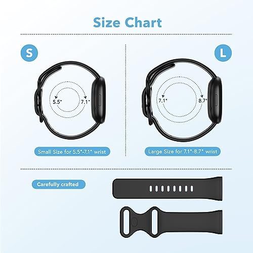 2 Pack Waterproof Replacement Bands for Fitbit Versa 3/4/Sense 2 - Black/Black, Large 7.1''-8.7''