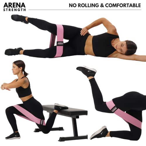 Arena Strength Fabric Booty Bands - Pink, Gray, Black Hip Resistance Loops with Workout Guide