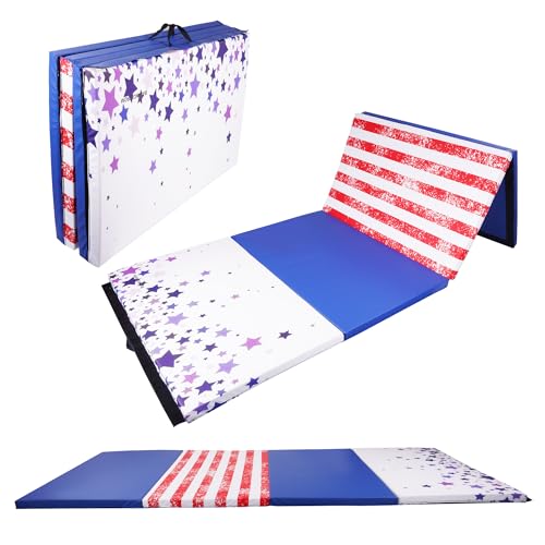 Aurorafy Star-Stripe 4' x 8' Folding Gymnastics Mat with Handles, 2-Inch Cushion