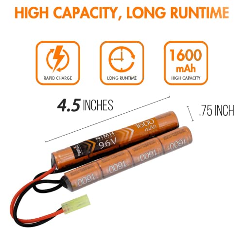 9.6V 1600mAh NiMH Airsoft Battery with Dean T Plug - Nunchuck