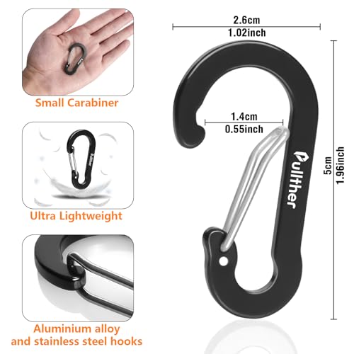 2-Inch Aluminum Carabiner Clips - Set of 20, Black